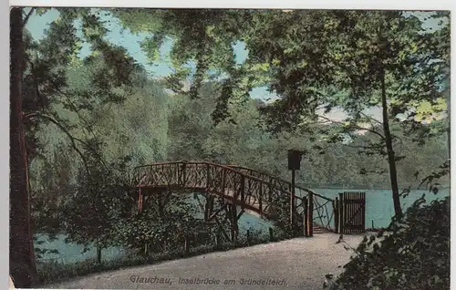 (108367) AK Glauchau, Sachsen, Gründelteich, Inselbrücke, Feldpost 1915