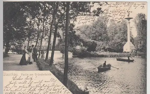 (108366) AK Glauchau, Sachsen, Gründelteich, Insel, Hedrich Säule 1904