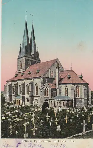(108181) AK Göda i.Sa., Petri- u. Pauli-Kirche, Fenster im Golddruck, 1910