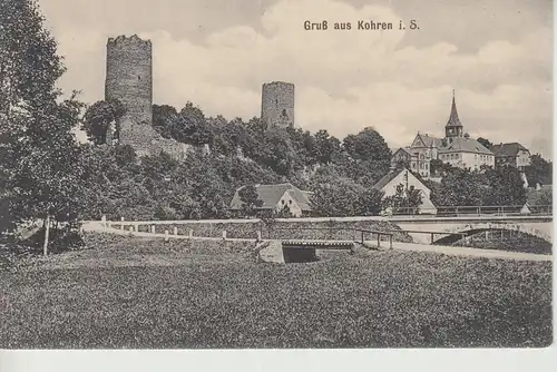 (107998) AK Gruß aus Kohren, Sachsen, Burg Ruine, St. Gangolf Kirche 1917