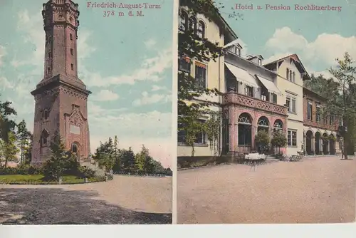(107983) AK Rochlitz, Friedrich August Turm, Hotel Rochlitzer Berg, vor 1945