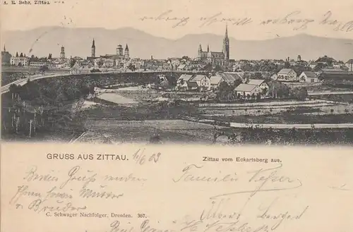(107972) AK Gruß aus Zittau, Blick vom Eckartsberg 1903