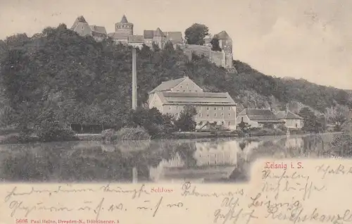 (107908) AK Leisnig, Sachsen, Schloss, Burg Mildenstein, Mulde, gelaufen 1910