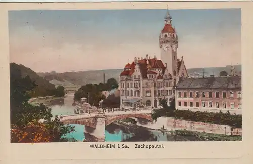 (107886) AK Waldheim, Sachsen, Rathaus, Brücke, Zschopau, Bahnpost 1921