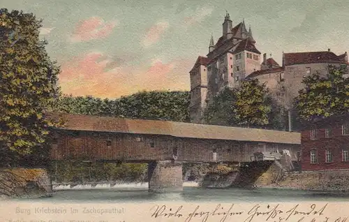 (107884) AK Burg Kriebstein, überdachte Brücke, Zschopau, Wehr 1903