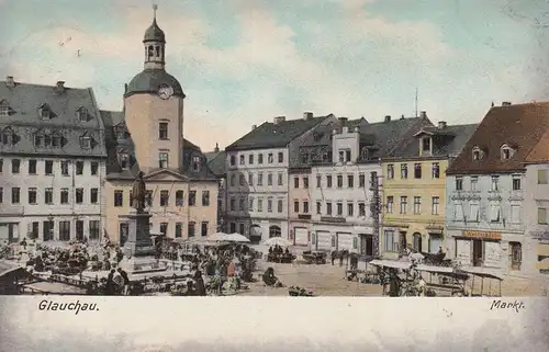 (107863) AK Glauchau, Sachsen, Markt, Rathaus, Denkmal 1907