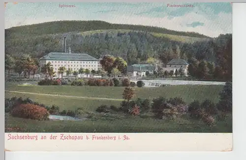 (107690) AK Sachsenburg (Frankenberg), Spinnerei u. Fischerschänke, vor 1905