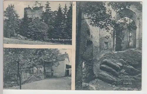 (106850) AK Burgstein, Vogtland, Kirche, Ruine, Inneres, Restaurant 1924
