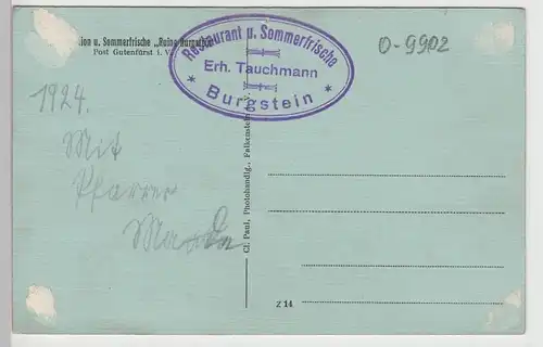 (106850) AK Burgstein, Vogtland, Kirche, Ruine, Inneres, Restaurant 1924