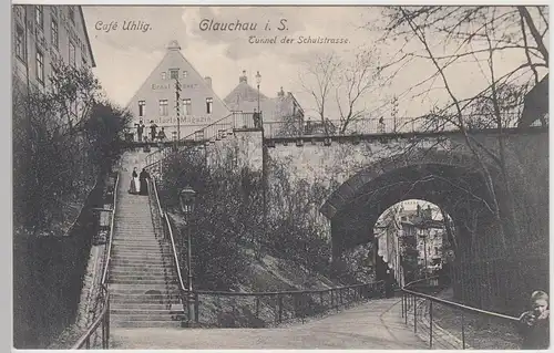 (106847) AK Glauchau, Sachsen, Cafe Uhlig, Tunnel Schulstraße 1911