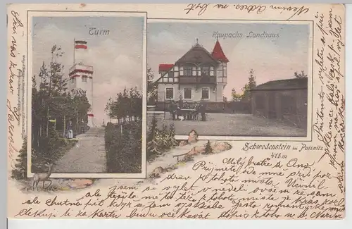 (106842) AK Schwedenstein bei Pulsnitz, Steina, Turm, Raupachs Landhaus 1902