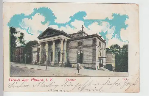 (106615) AK Gruss aus Plauen i.V., Theater, 1903