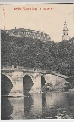 (105980) AK Schloss Wechselburg, Muldenbrücke, Stadtkirche 1910
