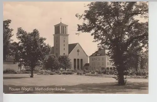 (105228) Foto AK Plauen, Vogtland, Methodistenkirche 1956