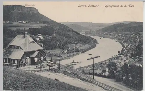 (105210) AK Königstein, Sächsische Schweiz, Blick auf die Elbe, vor 1945