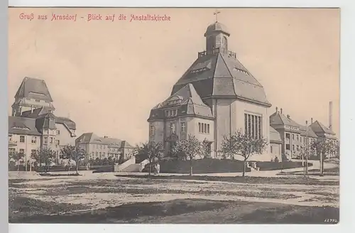 (105172) AK Gruß aus Arnsdorf, Sachsen, Anstaltskirche, Krankenhaus 1915