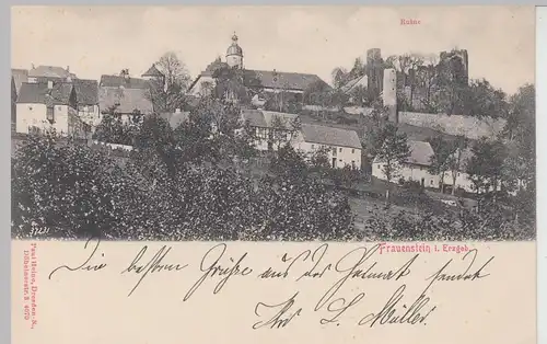 (105171) AK Frauenstein, Erzgebirge, Ortsansicht mit Burgruine, Schloss 1903