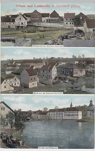 (105076) AK Gruss aus Laussnitz, 3-Bild-Karte 1909