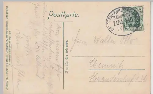 (104713) AK Gruss aus Hochkirch, Denkmäler an der Kirche, 1905, gel. Bahnpost 19