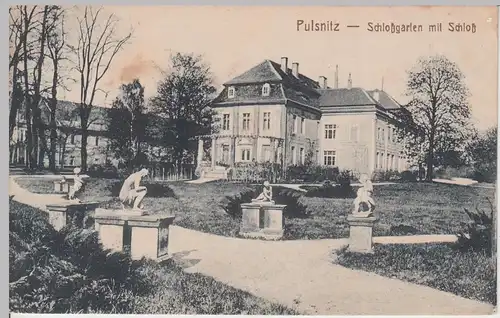 (104689) AK Pulsnitz, Schlossgarten mit Schloss, 1922