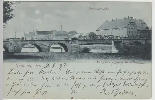 (104507) AK Grimma, Muldenbrücke, Mondscheinkarte 1898