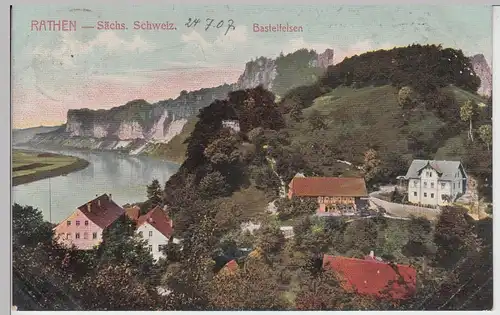 (103185) AK Sächsische Schweiz, Rathen, Ansicht mit Basteifelsen 1907