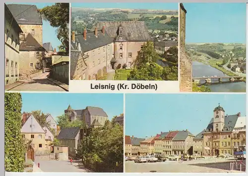 (102985) AK Leisnig, Mehrbildkarte, Burg Mildenstein, Markt 1979