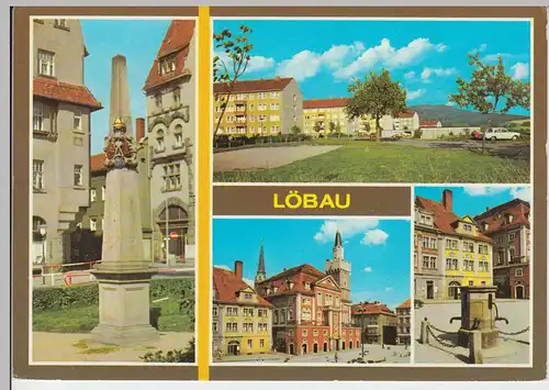 (102955) AK Löbau, Oberlausitz, Mehrbildkarte, Postmeilensäule, Rathaus 1980