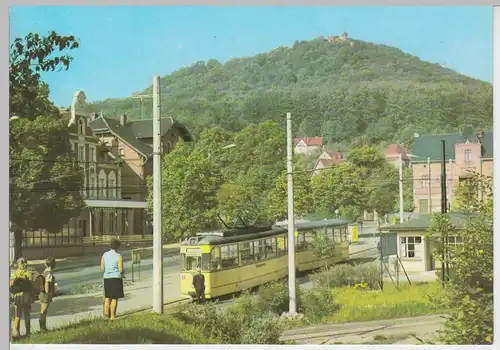 (102537) AK Görlitz, Landeskrone m. HOG "Burghof" u. Straßenbahn 1975