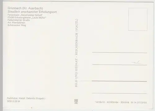 (102478) AK Grünbach i.V., Mehrbildkarte 1984