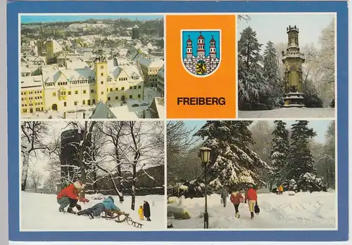 (102364) AK Freiberg, Mehrbildkarte Wintermotive 1988