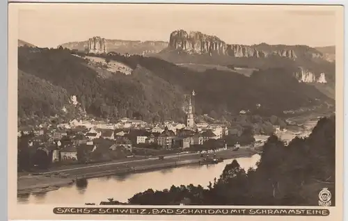 (101739) Foto AK Sächsische Schweiz, Bad Schandau mit Schrammsteine, vor 1945