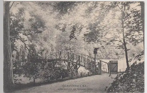 (101727) AK Glauchau, Inselbrücke am Inselteich, 1907