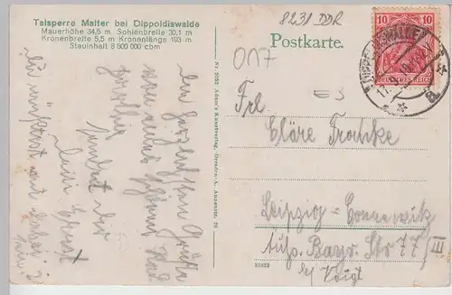 (101230) AK Talsperre Malter, Dippoldiswalde, Vorsperre, Gasthof Seeblick 1919