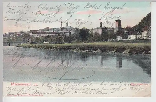 (101218) AK Waldenburg, Sachsen, Mulde, Stadtansicht mit Schloss 1907