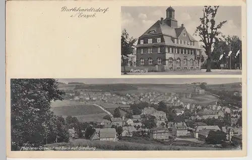 (101144) AK Burkhardtsdorf, Erzgebirge, Rathaus, Panorama, bis 1953