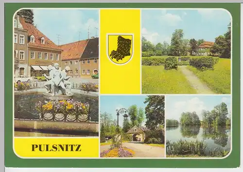 (100438) AK Pulsnitz, Mehrbildkarte, Brunnen, Park 1986