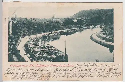 (97694) AK Gruß aus St. Johann, Saarbrücken, Lastkähne 1903