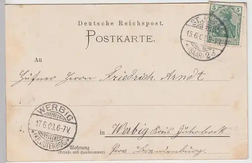 (97694) AK Gruß aus St. Johann, Saarbrücken, Lastkähne 1903