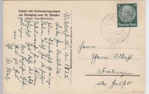 (105803) AK St. Wendel, Häuser mit Bekenntnissprüchen am Domplatz, 1935