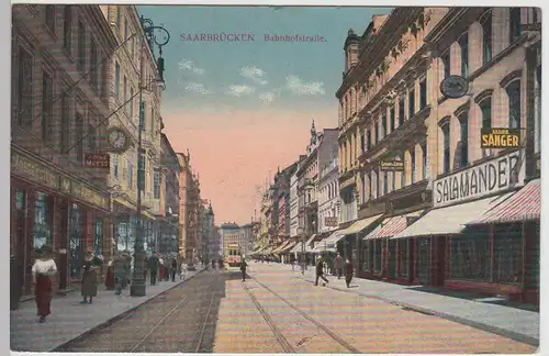(95178) AK Saarbrücken, Bahnhofstraße, Feldpost 1916