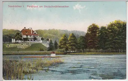 (41676) AK Saarbrücken, Deutschmühlenweiher am Forsthaus, 1911