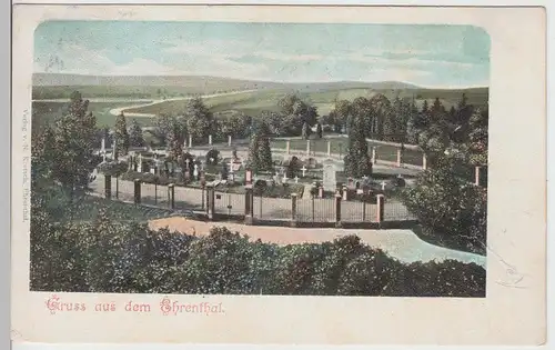 (109275) AK Gruß aus dem Ehrental, Saarbrücken, St. Johann, Friedhof 1903
