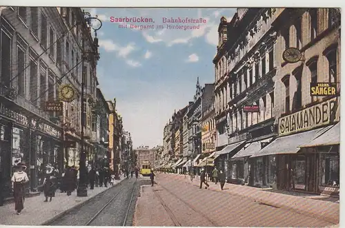 (107838) AK Saarbrücken, Bahnhofstraße, Bergamt, Straßenbahn, vor 1945