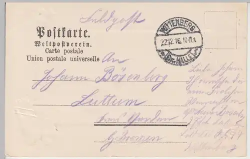 (97735) AK Gruß aus Wittenberg, Elbe, Markt, Feldpost, gel. 1916