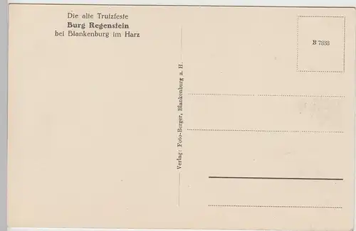 (96957) AK Regenstein bei Blankenburg am Harz, Burgruine vor 1945