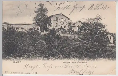 (92600) AK Bodetal im Harz, Hotel Rosstrappe, Bahnpost 1903