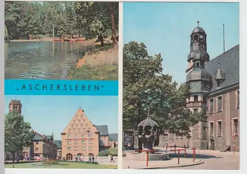 (91868) AK Aschersleben, Volkshaus, Post, Gondelteich, Rathaus 1969