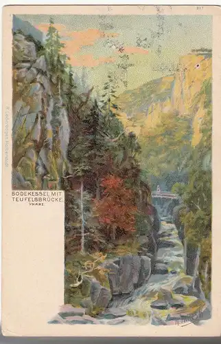 (84101) Künstler AK Harz, Bodekessel, Teufelsbrücke, bis 1905