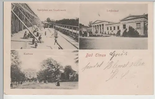 (81616) AK Bad Elmen, Spielplatz, Kurhaus, Lindenbad 1904